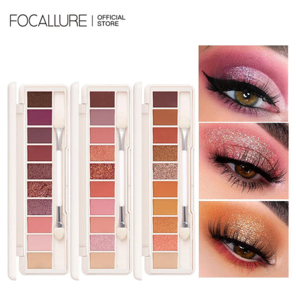 FOCALLURE 10-Color Eyeshadow Palette Long-Lasting Colorful Eye Shadows with Glitter Highlighter Shimmer - Eye Makeup Cosmetics