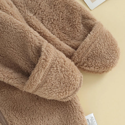 Baby Plush Rompers Autumn Newborn Boys Girls Long Sleeve Hooded Zipper Closure Jumpsuits Winter Warm Toddler Infant Outfits