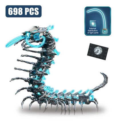 698Pcs MOC Mechanical Centipede Model Building Blocks Set with LED Light Creative Assembly Bricks Toys for Kids Christmas Gifts