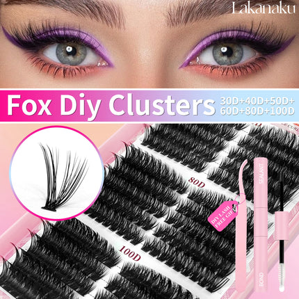 Lash Clusters with Spikes Kit DIY Spiky Eyelash Extension Thick Volume Spiky Individual Lashes Set Mink Strip Lash by LAKANAKU
