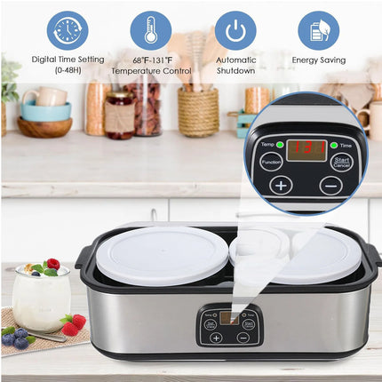 Digital Yogurt Maker 2L Large Capacity Automatic Temperature Control 0-48 Hours Timer Easy to Clean Homemade Greek Yogurt Tool