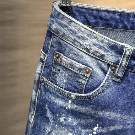 Spring and Autumn New Fashion Trend Ripped Retro Straight Leg Blue Jeans Men's Casual Loose Comfortable Breathable Denim Pants