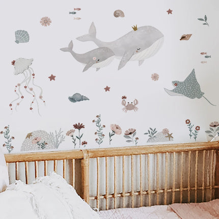 Watercolor Whale Wall Decals Ocean Animal Wall Sticker Under The Sea Marine Life Theme Decals Nursery Kids Room Decor
