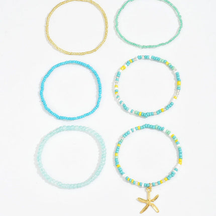 Multilayer Bohemia Rice Bead Anklet Set for Women Fashion Starfish Pendant Anklets Summer Sandy Beach Ankle Chain on Leg Jewelry