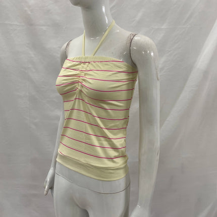 Girls' style striped color matching retro pleated design neck vest slim backless sexy 2026 new stylish ladies spice vest