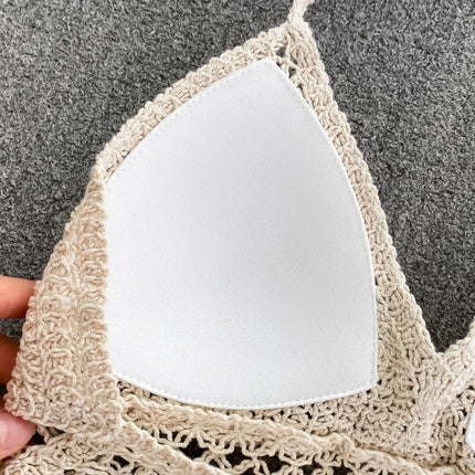 Knitted Tassels Hollow Out Tank Camis for Women Bohemian Style Halter Sleeveless Sexy Femme Corset Crop Tops Beach Tank Camisoles