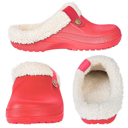 KANCOOL Fur Lined Clogs Shoes For Women Men Winter Indoor Outdoor Waterproof Plush Slippers Cozy Warm House Slippers Garden Shoe