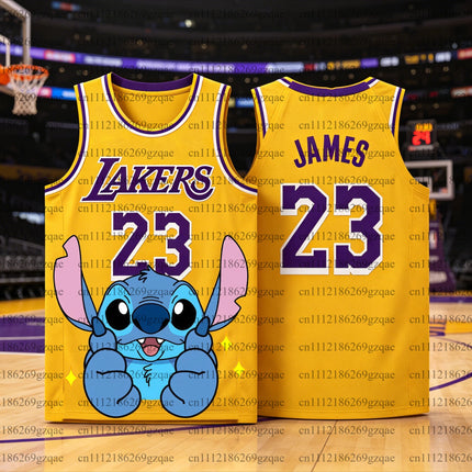 2026 Anime Stitch 3D Print Men Quick Dry Breathable Sports NO.23 T-Shirt, Kids Stitch Basketball Jersey Casual Outfit