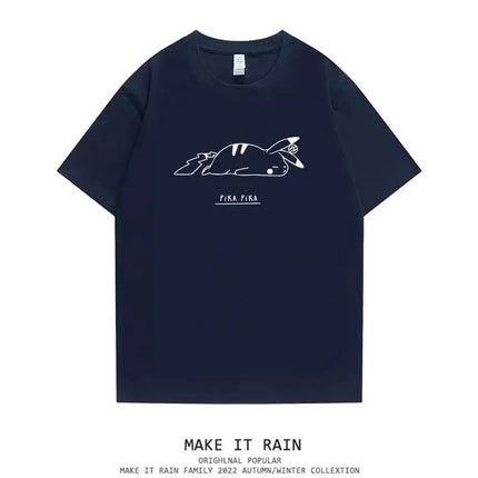 Japanese Super Hot Pikachu Trendy Printed Short Sleeved T-shirt Summer Trend Ins Versatile Top T-shirt Simple Men's and Women's