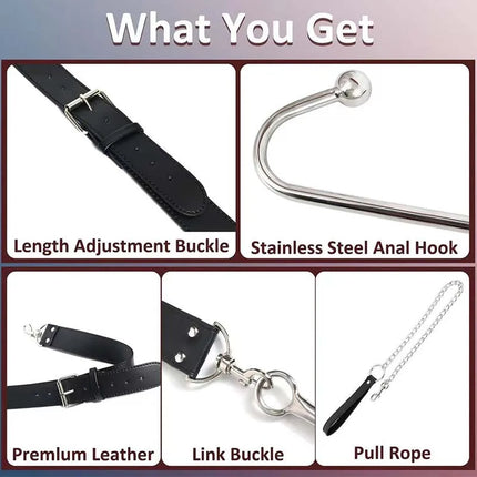 BDSM Bondage Kit Adjustable Restraint Harness Set Wrist Cuffs Metal Hook Couples Roleplay Accessories