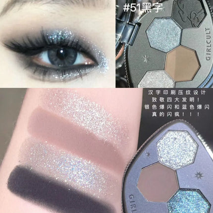 Girlcult Chameleon Eyeshadow Palette 4 Colors Waterproof Long Lasting Matte Shimmer Purple Smokey Highly Pigmented Makeup