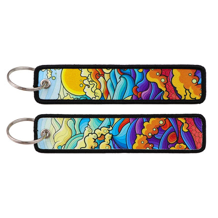 Japanese Van Gogh Art Waves Key Tag Keychains Women Koi Fish Keychain for Car Motorcycles Keys Keyring Men Holder Jewelry Gifts