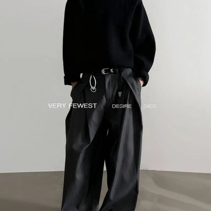 Harajuku Work Wear Wide Leg Suit Pants Men Business Pleated Curved Straight Long Trousers Streetwear Loose Casual Baggy Pants