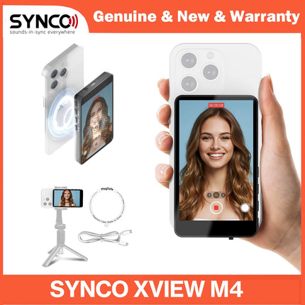 SYNCO XView M4 Touch Wireless 4K Selfie Monitor, Touchscreen Reverse Phone Control, MagSafe Design, 50m Range for Vlogging