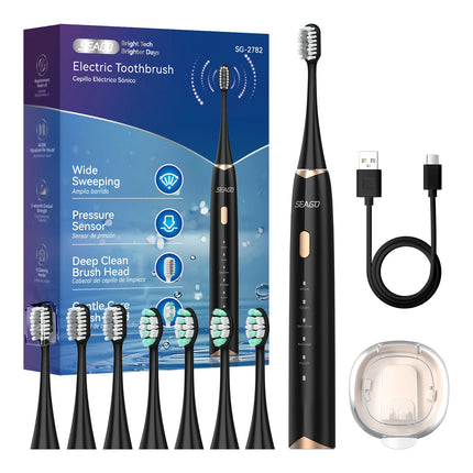 Seago Electric Toothbrush with 8 Replaceable Toothbrush Heads and Toothbrush Holder Pressure Sensor 5 Modes Smart Timer SG-2782