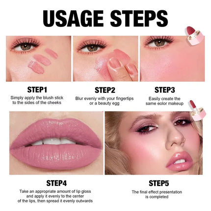  2-in-1 Liquid Blush Matte Lip Gloss Dual-purpose Liquid Blush Waterproof Multi-purpose Blush Stick Cheek Natural Blusher Cute