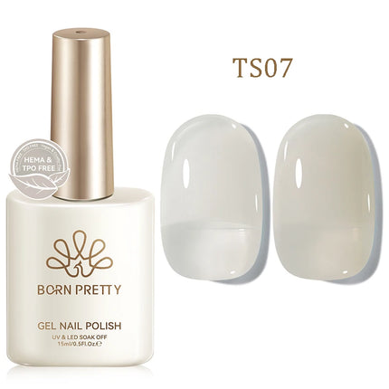 BORN PRETTY 15ml Jelly Gel Polish Milky White Nude Glitter Soak Off LED UV Gel Semi Permanent Nail Art Manicure Gel Varnish
