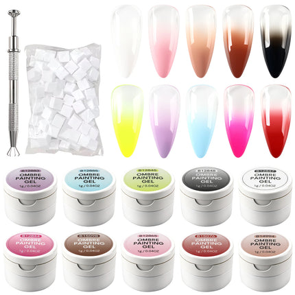 10-Color Cushion Gradient Painting Gel, UV/LED Blush Tap Gel, Nail Art Cushion Tap Gel Painting Tool