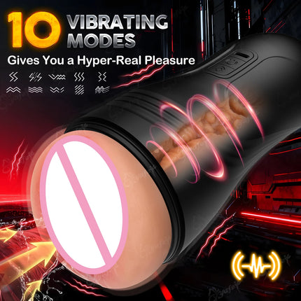 Automatic Masturbator Blowjob Vibration Male Pocket Pussy Real Vagina Machine Penis Oral Masturbation Cup Adult Sex Toy for Men