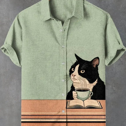 Men's Funny Cat Print Beach Shirts 3D Full Print Hawaiian Shirt for Men Women Summer Short Sleeve Lapel Aloha Shirt Blouse