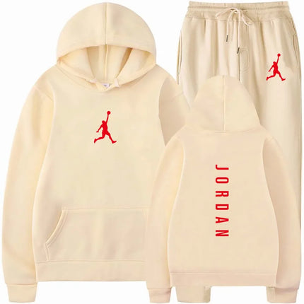 Men's Autumn and Winter Pullover Set, Solid Color Hoodie + Stretch Waist Jogging Pants Two-Piece Set, Fashionable Outdoor Casual Wear