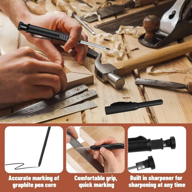 Solid Carpenter Pencil Set with Built-In Sharpener Deep Hole Marking Tool Automatic Pencil Drawing Lead Core for Precision Work