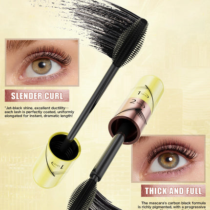 [Dual Brush Heads Brown Mascara] Waterproof Brown Mascara with Dual Brush Heads - Smudge-Proof, Clump-Free for Longer