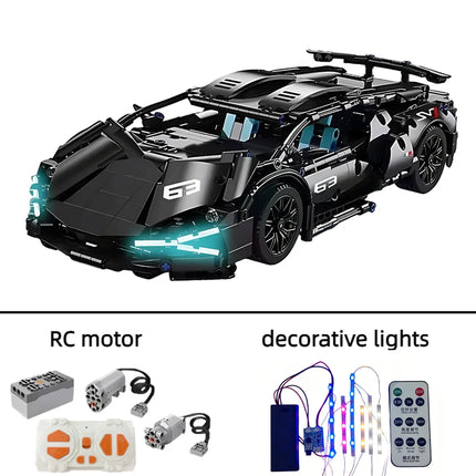 Motor Version 1:14 Scale RC Technic MOC Car,1280PCS DIY Bricks Remote Control Sports Car Building Construction Set