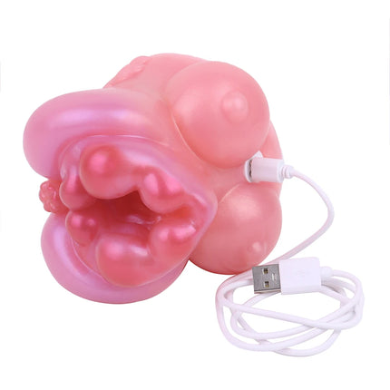 GEEBA 3D Realistic Male Masturbator with Breast Design Soft Silicone Pocket Pussy Stroker USB Rechargeable Vibration Men Sex Toy