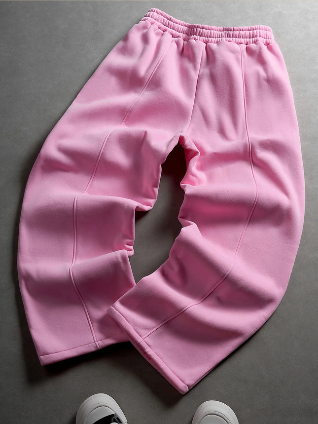 Men's Spring & Summer Casual Fashion Pants, Stylish Color-Block Trousers, High-Street Pink for Daily Wear