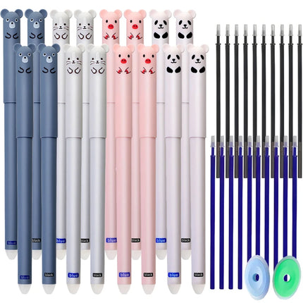 42pcs/set Cute 0.5mm Animals Bear Panda Erasable Gel Pens Set, Washable Handle Magic Refills Rod for School Writing Supplies