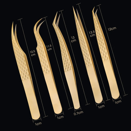 Gemerry  Eyelash Extension Tweezers With Fiber Tips Golden Stainless Steel High Precision Tweezer for Volume Fans Makeup Tools