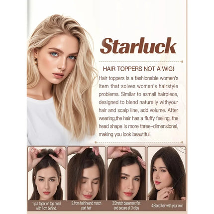 100% Human Hair Toppers Brown Highlight Hairpieces Middle Part Women Hair Topper with Lace Base Clip in Hair Extensions Natural