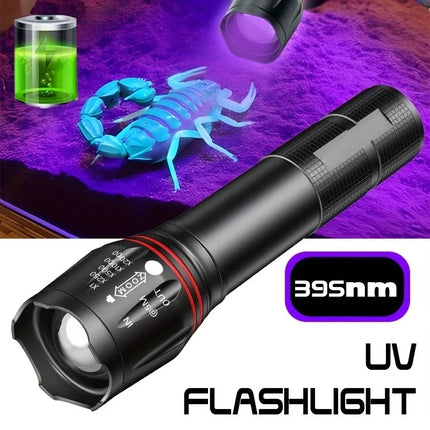 395nm LED UV Flashlight Rechargeable Zoomable Torch Light for Pet Urine Stain Detector Tools Lantern Money Fluorescer Detector