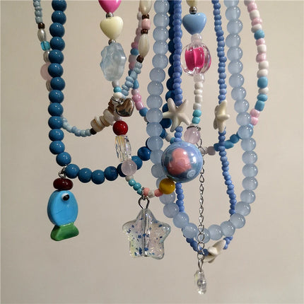 Bohemian Cute Ceramic Fish Acrylic Star Pendant Bead Choker Necklace Beach Summer Charm Y2K Neck Accessories Jewelry For Women