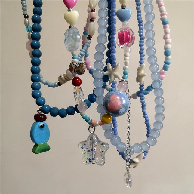 Bohemian Cute Ceramic Fish Acrylic Star Pendant Bead Choker Necklace Beach Summer Charm Y2K Neck Accessories Jewelry For Women