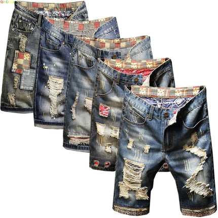 2026 Summer Men's Blue Ripped Jeans Shorts Fashion Casual Denim Shorts Asian Size 28-34 36 38 40 Men Slacks, 2025 New