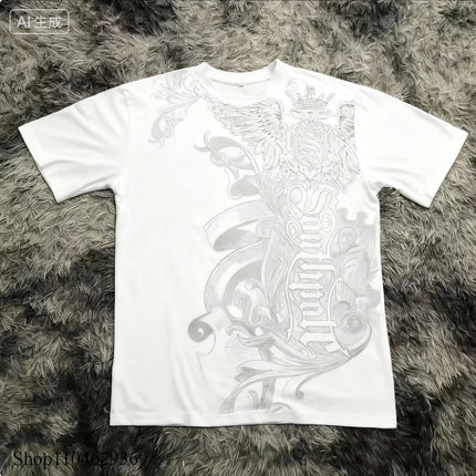 Classic Y2K Gothic Style T-shirt Print Oversized T Shirt High Street Shirts Gothic Round Neck Cotton Tops New Mens Women T Shirt