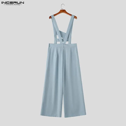INCERUN Men's Jumpsuits Solid Color Sleeveless Casual Straps Rompers For Man Streetwear Loose 2026 Fashion Male Overalls S-5XL