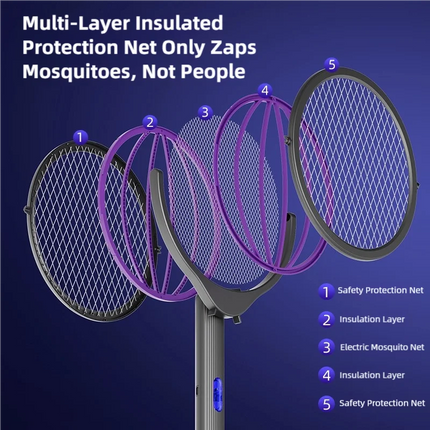 TINSOL Retractable Electric Mosquito Racket Rotating Head Insect Killer 2-in-1 Indoor/Outdoor Household Mosquito Eliminator