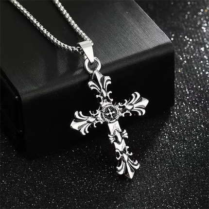 Vintage Cross Pendant Necklace Unisex Versatile Simple Long Sweater Chain Hip Hop Accessory