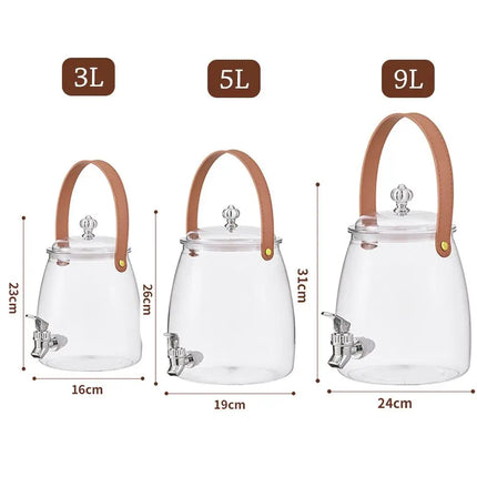 3/5/9L Large Capacity Summer Cold Water Kettle Refrigerator with Tap Beverage Juice Bucket Drink Dispensers Clear