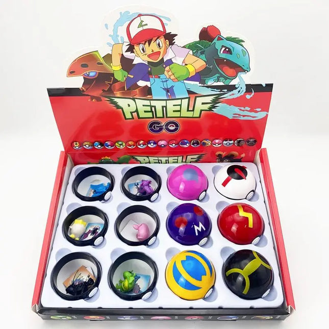 12PCS Pokemon Pokeball Blind Box Mini Figure Random Assortment PVC Capsule Toy Gashapon Collectible Birthday Gift Party Favor