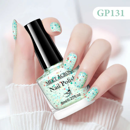 MEET ACROSS 8ml Glass Bottle Water-Based Peel Off Nail Polish Spring Summer Colorful Glitter Nail Art Varnish No Need Lamp