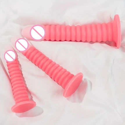 Gradient Pink Anal Plug Massager With Threaded Suction Cup Rear Multi-size Unisex Extra Long Anal Plug Adult Erotic Sex Toys