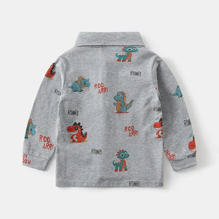 Children Boys Undershirt Tops Spring Kids Boys Long Sleeve Polo Shirt 2-6Y Boys Cotton Dinosaur Print Turn-down Collar Clothes