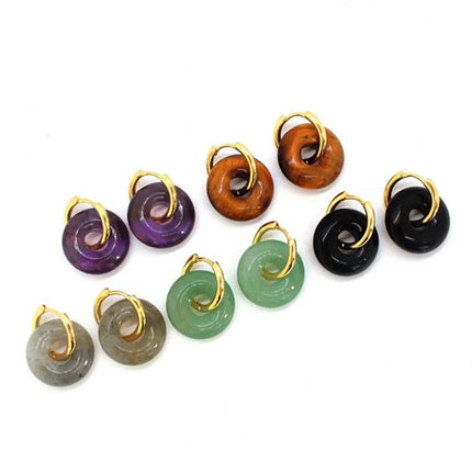 Crystal Earring Natural Rose Quartz Amethyst Crystal Green Aventurine Round Hollow Women Stone Stud Earrings Jewelry Gifts