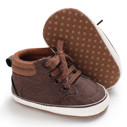 Spring and Autumn High Top With PU Anti Slip Baby Shoes 0-1 Year Old Baby Casual Sports Soft Soled Walking Shoes