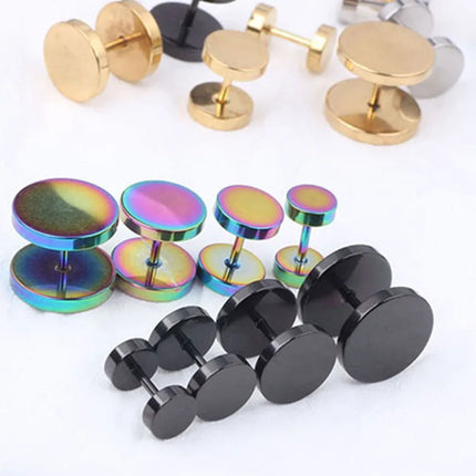 2Pcs/1Pair Gothic Stainless Steel Screw Dumbbell Stud Earrings For Women/Men Hip Hop Rock Hypoallergenic Punk Jewelry