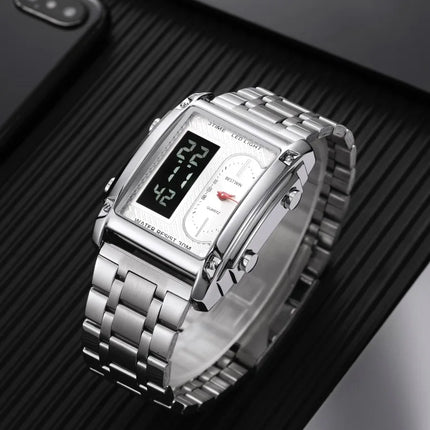 Men Wrist Watches Top Brand Luxury Relogio Masculino Stainless Steel Band Watch For Male Clock Men Dual Display Wrist Watch